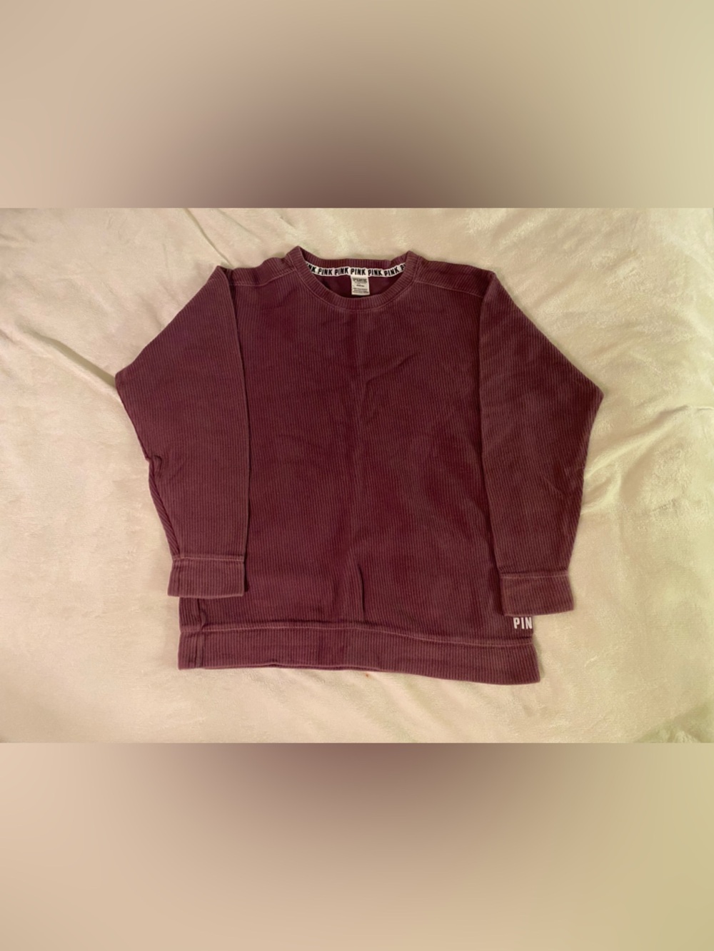 Victoria's Secret PINK Ribbed Pullover Sweatshirt in Deep Plum